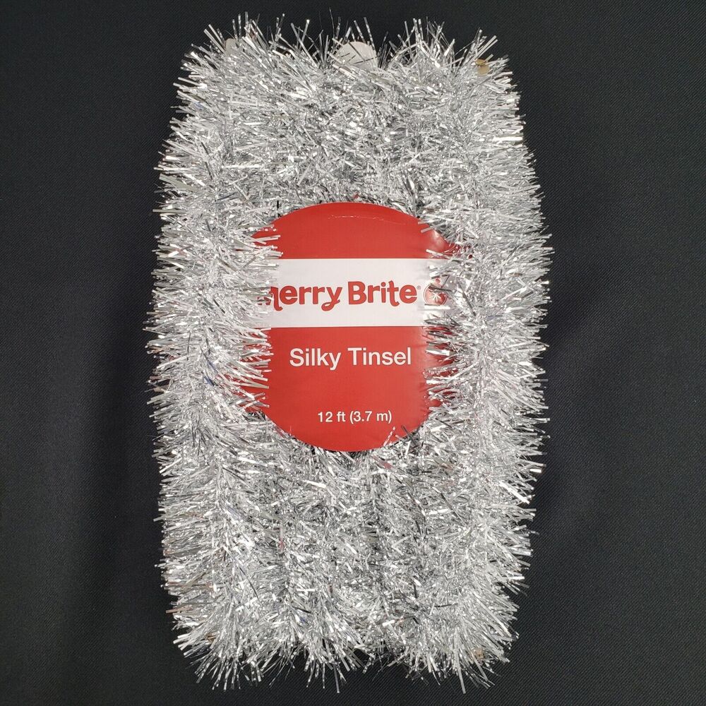 Merry Brite Silver Tinsel Garland 12 ft Silky Holiday Decor Christmas Crafts